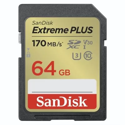 SanDisk Extreme PLUS 64GB SDXC Memory Card 170MB/s 80MB/s, UHS-I, Class 10, U3, V30