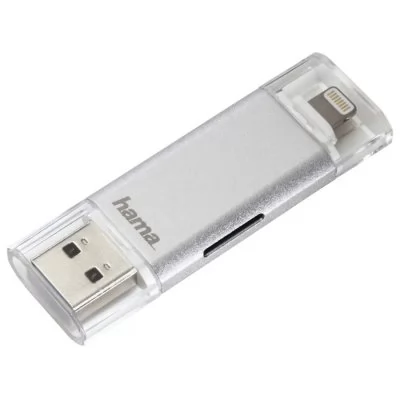 Hama čtečka karet Lightning + USB 3.0 Save2Data, microSD, stříbrná