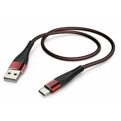 Hama kabel USB-C 2.0 A vidlice - typ C vidlice, 1 m, odolný, černá/červená