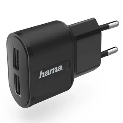 Hama dvojitá síťová USB nabíječka, 2,4 A, černá