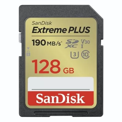 SanDisk Extreme Plus 128 GB SDXC Memory Card 190 MB/s