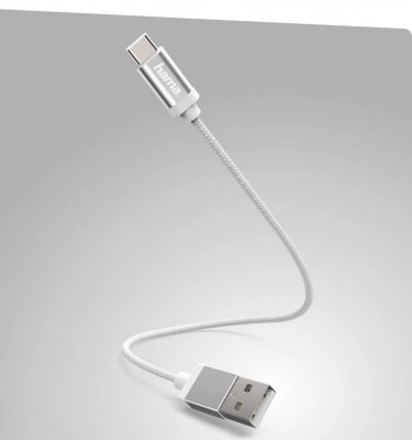 Hama kabel USB-C 2.0 typ A-C 0,2 m, opletený, bílý